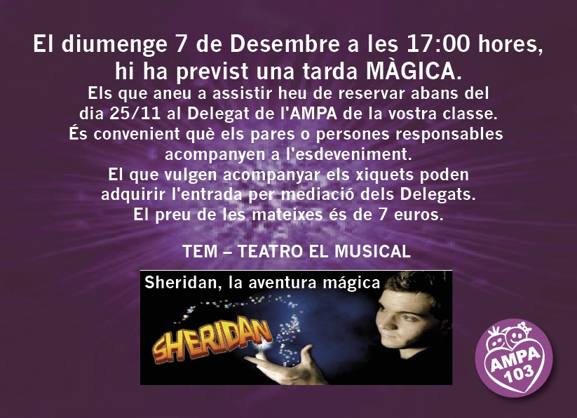Domingo 7 de Diciembre, tarde mágica en el TEM - Ampa103 - Valencia